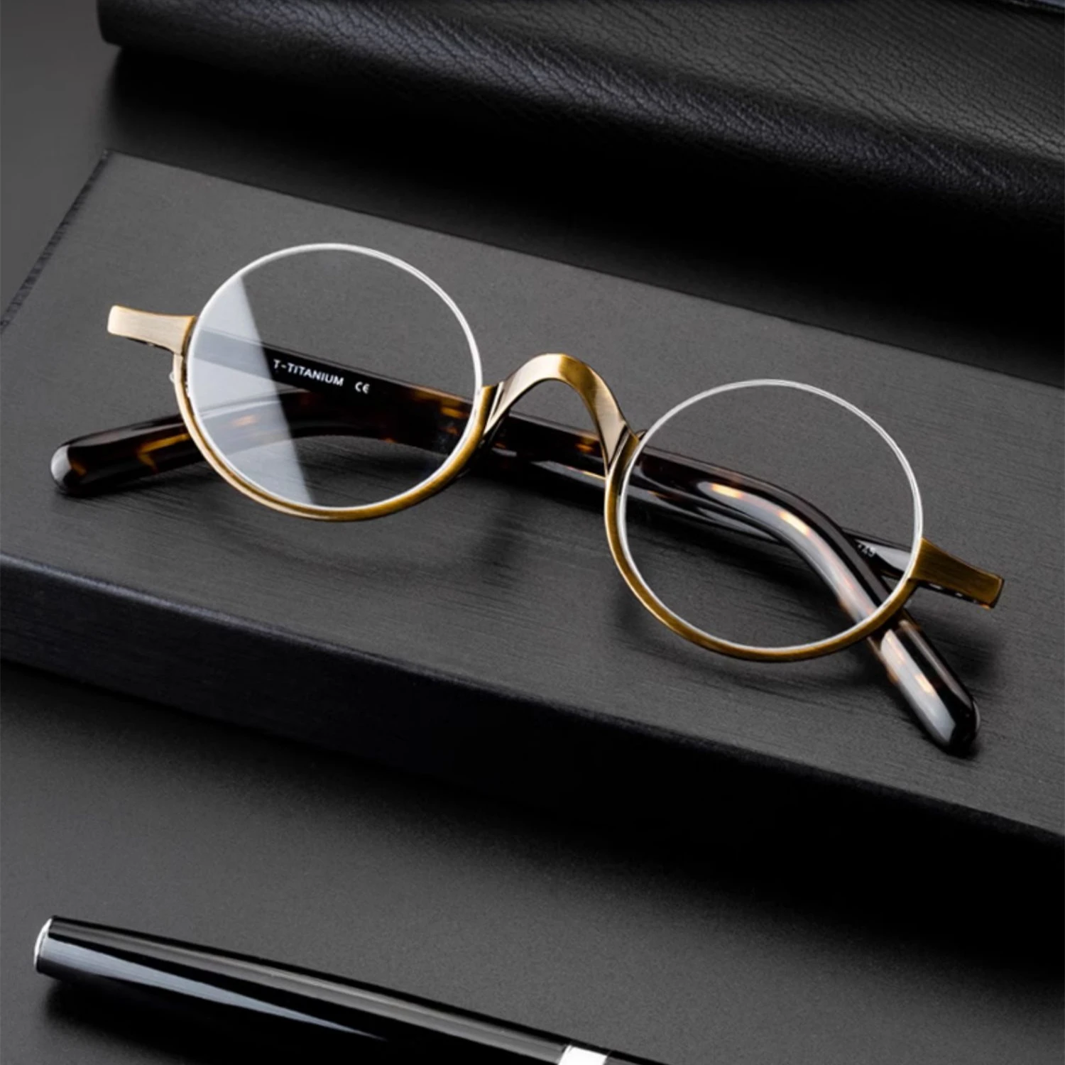 Japanese Retro Round Semi Rimless Glasses Frame Men Vintage Titanium Acetate Myopia Eyeglasses Women John Lennon Classic Eyewear