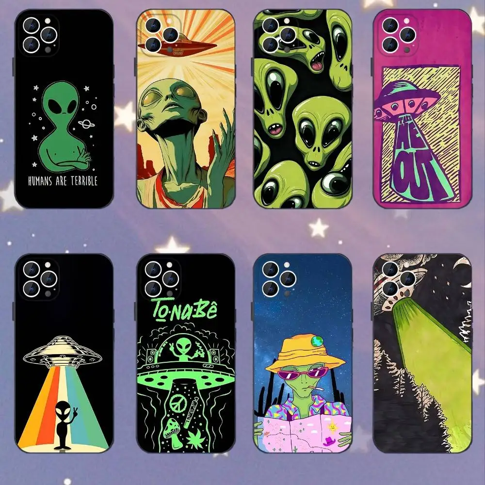 

Funny Space UFO Alien Thing Phone Case For iPhone 16,15,14,13,12,11,Mini,Pro,SE,MAX White Matte Shockproof Cover