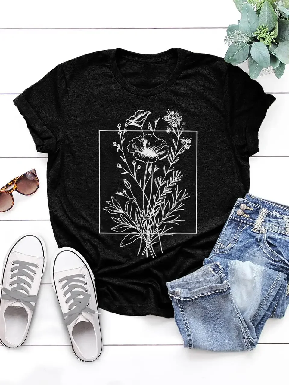 summer tops Womens Flower Cottagecore Country Graphic Shirts Boho Cute Loose Teen Girls Tees Tshirt for Plant Graden Lover