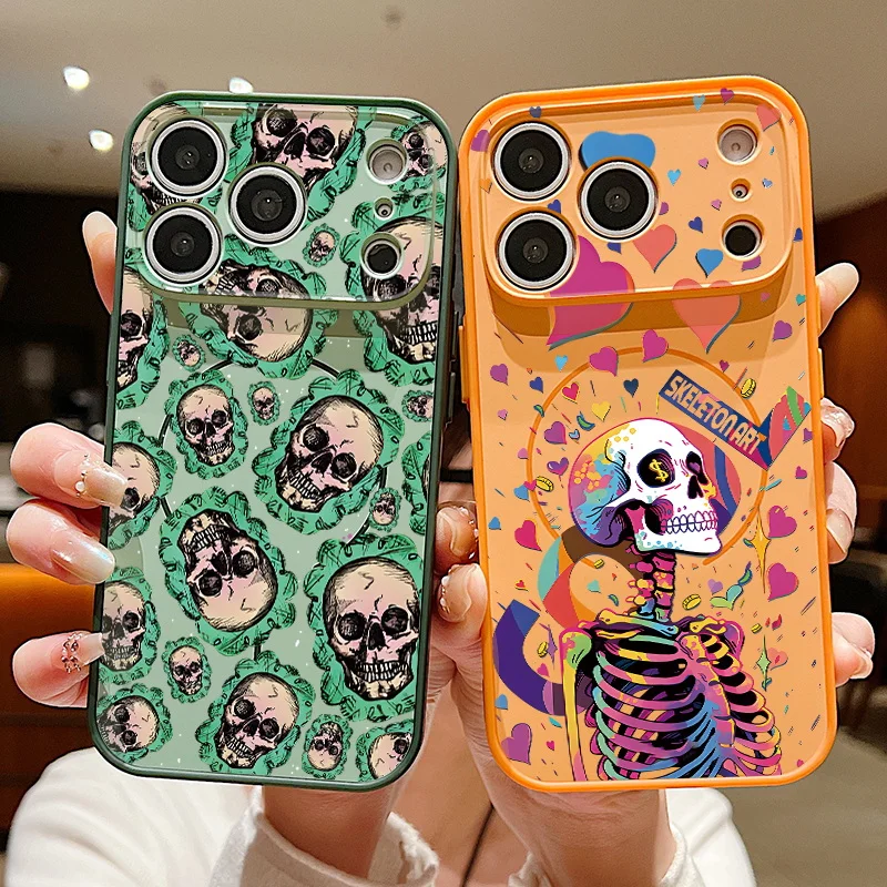 

Magnetic Strange Skull Pattern Phone Case For iPhone 17 ProMax 16 15 14 13 Pro Max For Magsafe Wireless Charge Shockproof Cover
