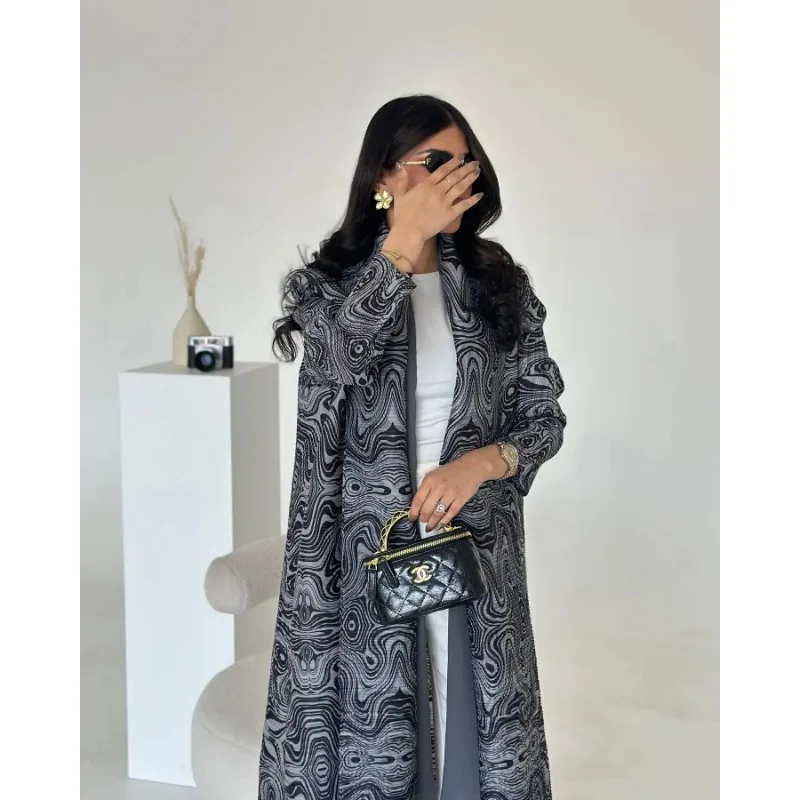 KAF Arabian Luxury Women Robes Vintage Pattern Print Design Fashion Casual Loose Plus Size Female Trench Coat 2025 Spring New