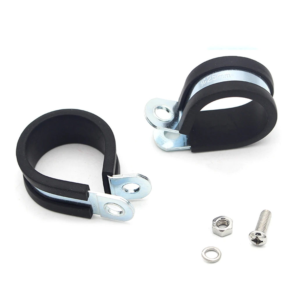 2pcs EPDM Rubber Lined P Clips Zinc Plated Mild Steel R-type Pipe Clamp Cable Hose Pipe Clamp Tube Fixed Bracket 6/8/10/12-50mm