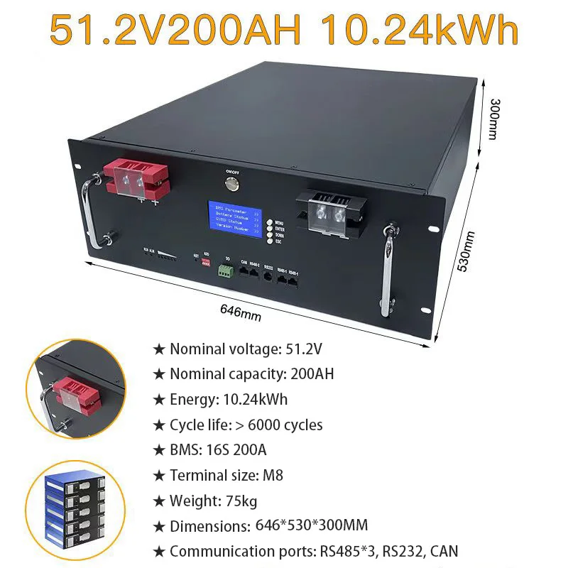 

LiFePO4 48V 300Ah Battery Pack 6000+ Cycles Bluetooth RS485 CAN BMS 51.2V 100Ah 120Ah 150Ah 200Ah 400Ah Lithium BatterySolar ene