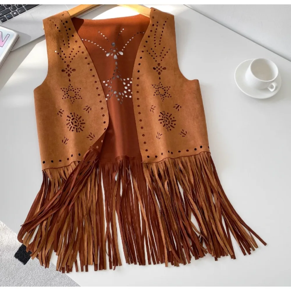 

Chic vintage tassel sleeveless slim Embroidered Fashion Sexy cardigan Women Blouse basics women clothing