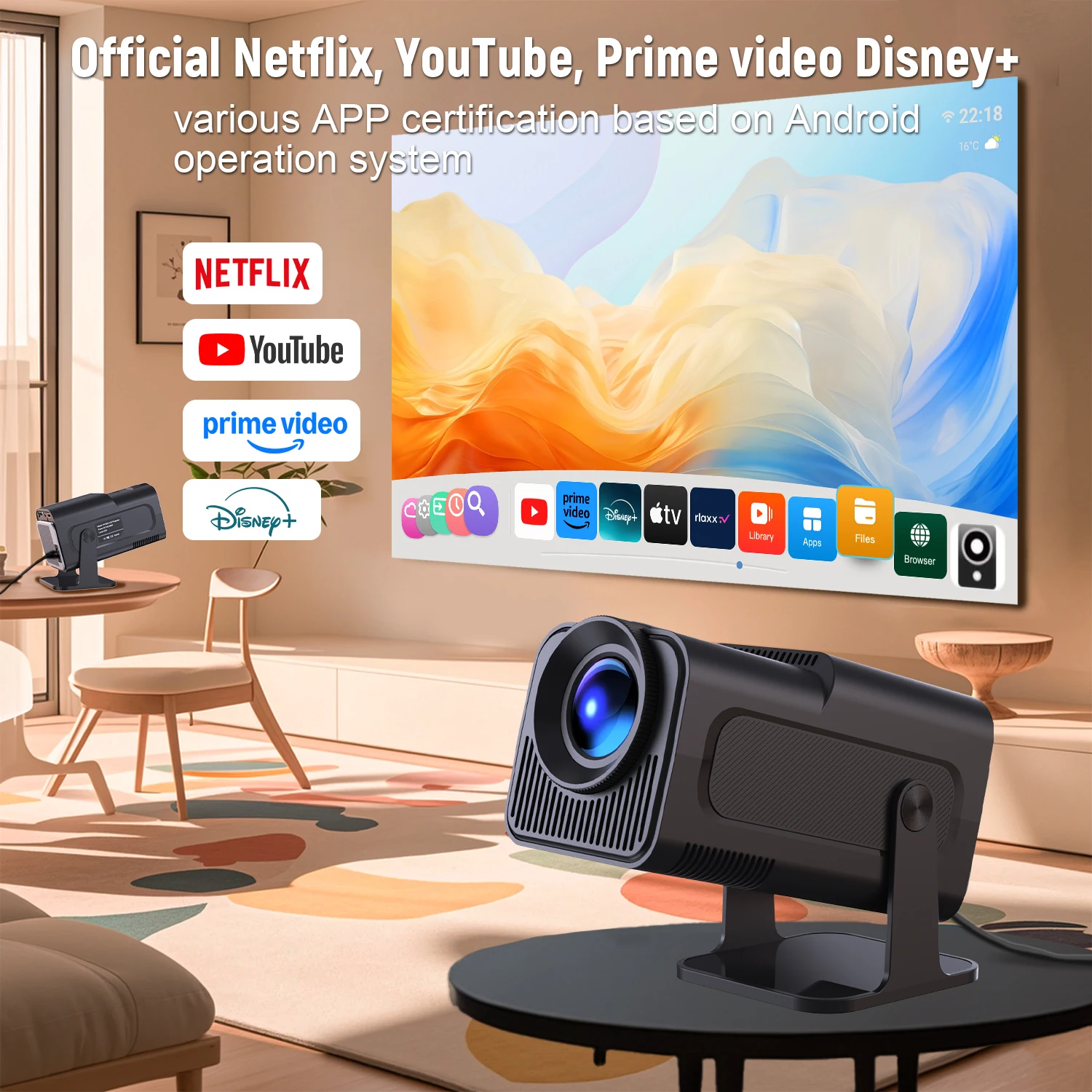 جهاز عرض Velec أندرويد 13 HY320 NTV 4K 1080P 500ANSI BT5.2 WIFI6 صوت عن بعد خارجي ذكي لأجهزة عرض المسرح المنزلي #4