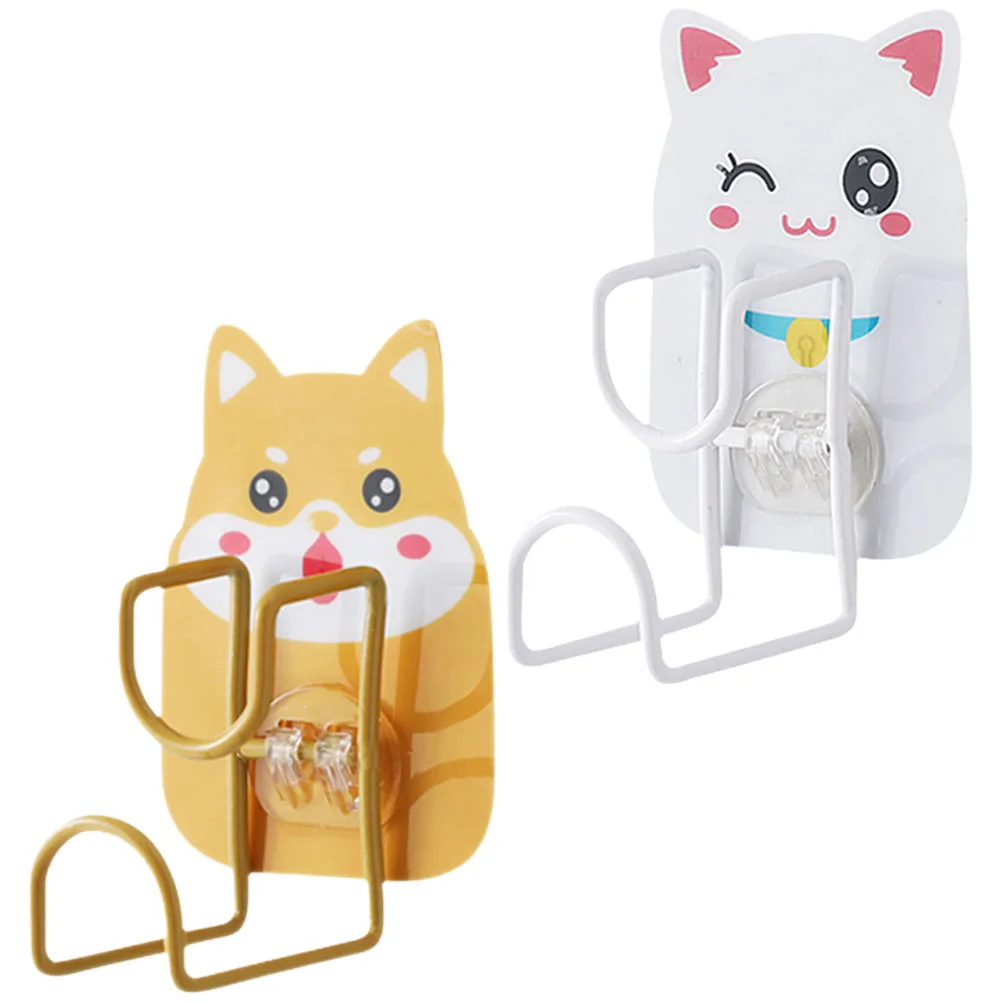

2Pcs PVC Stainless Steel Wall Hooks No Punching L Shaped Bathroom Hand Washbasin Hanging Multifunctional Decorative Cartoon