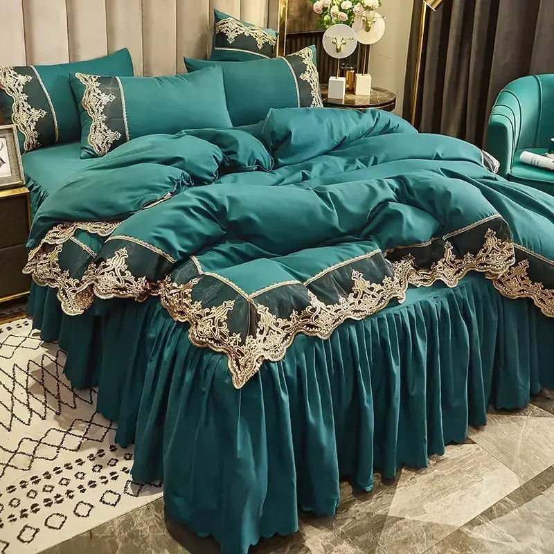 Lace edge bed skirt bed cover matte four piece set, 1.5m 1.8m European style thickened version