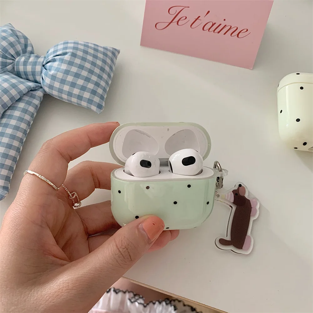 Funda de auriculares verde menta para AirPods 1, 2, 3, funda protectora para Airpod Pro 2, funda bonita con cadena colgante de gato y perro, caja blanda, nuevo