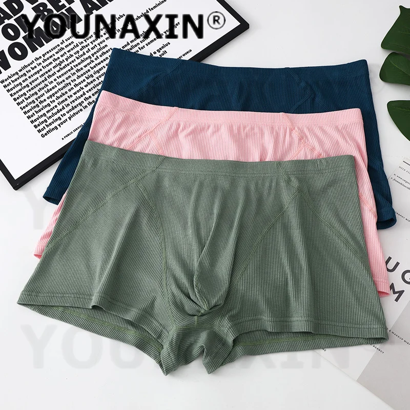 6 Pieces Men's Ribbed Boxer Briefs Mid Waist Loose Fit Breathable Sexy Underwear Solid Color Comfort Shorts M L XL 2XL