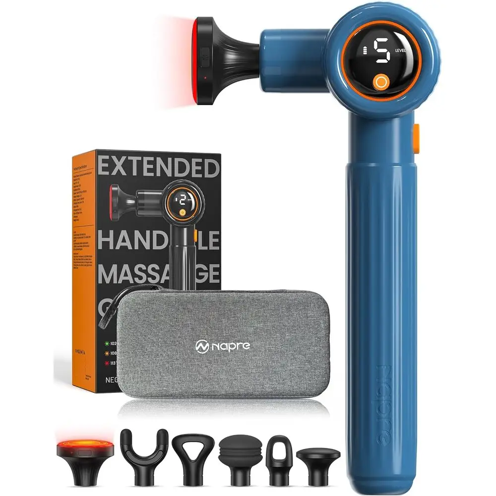 

Heated Deep Tissue Massage Gun with Extendable Handle and 3-Angle Adjustments, Portable Percussion Muscle Pain Reliever in Blue
