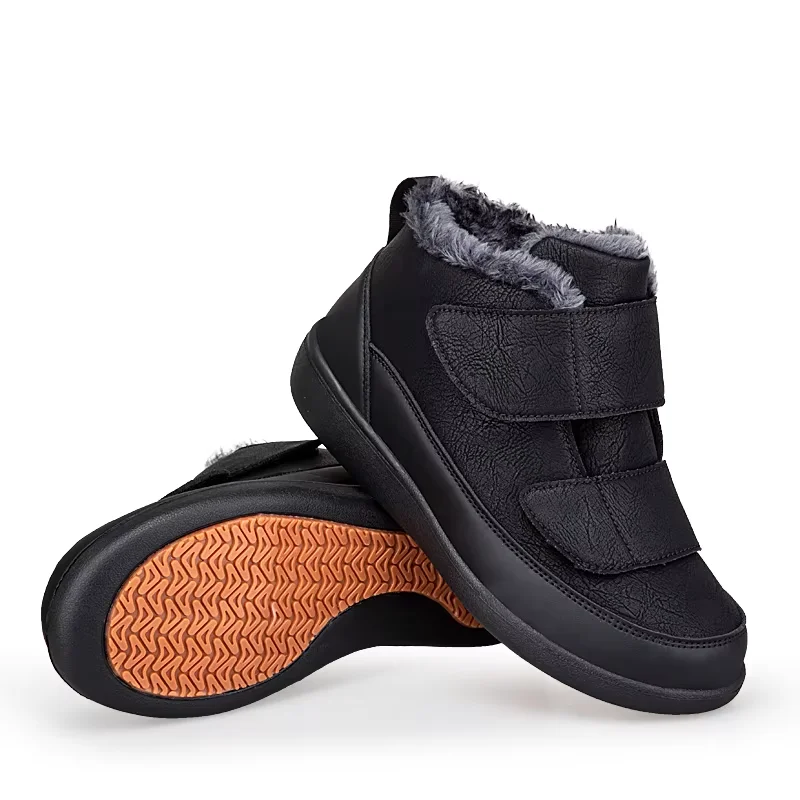 Winter-Schneestiefel mit breiten Zehen und Knöchel für Herren, mit Pelz gefüttert, warme Baumwollschuhe, große Größe 46 47, rutschfeste, bequeme Schuhe mit breitem Fuß