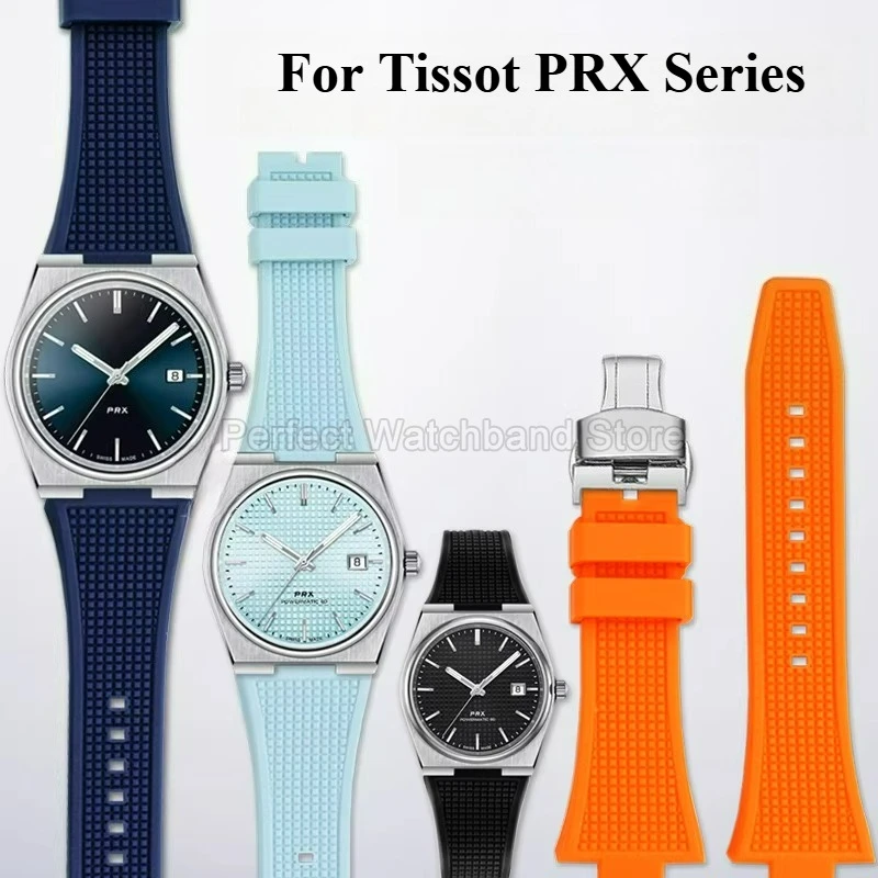 Rubber Watchband Special Interface for Tissot PRX Strap Non Fading Sport Dedicated Anti Slip High Elasticity Rebound 12x26mm