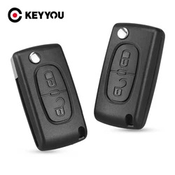 KEYYOU 2 Buttons Flip Key Case Blank Shell With Groove For  Peugeot 107 207 307 307S 308 407 607 2BT DKT0269