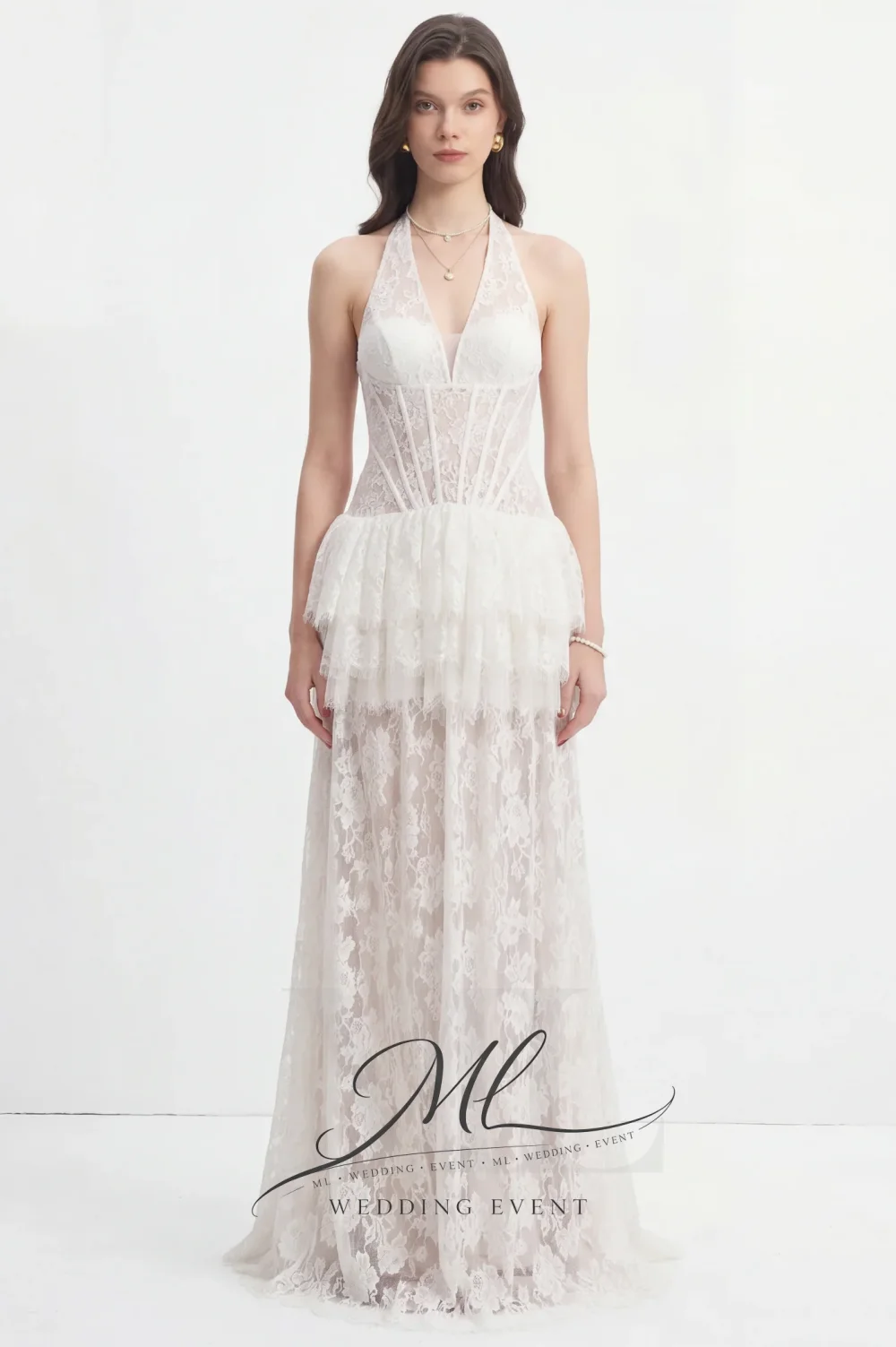 ML Modern Halter 2026 New Arrivals Sleeveless Lace A-Line Wedding Dress Bridal Gown Floor-Length Tiered Vestido De Novia