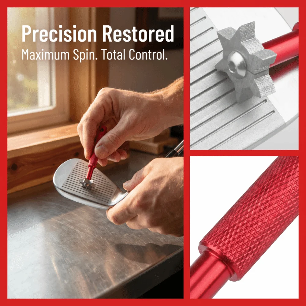 Metal Construction Golf Groove Sharpener Compact Handheld Red Finish Groove Cleaner Tool Textured Grip Golf Club Tool
