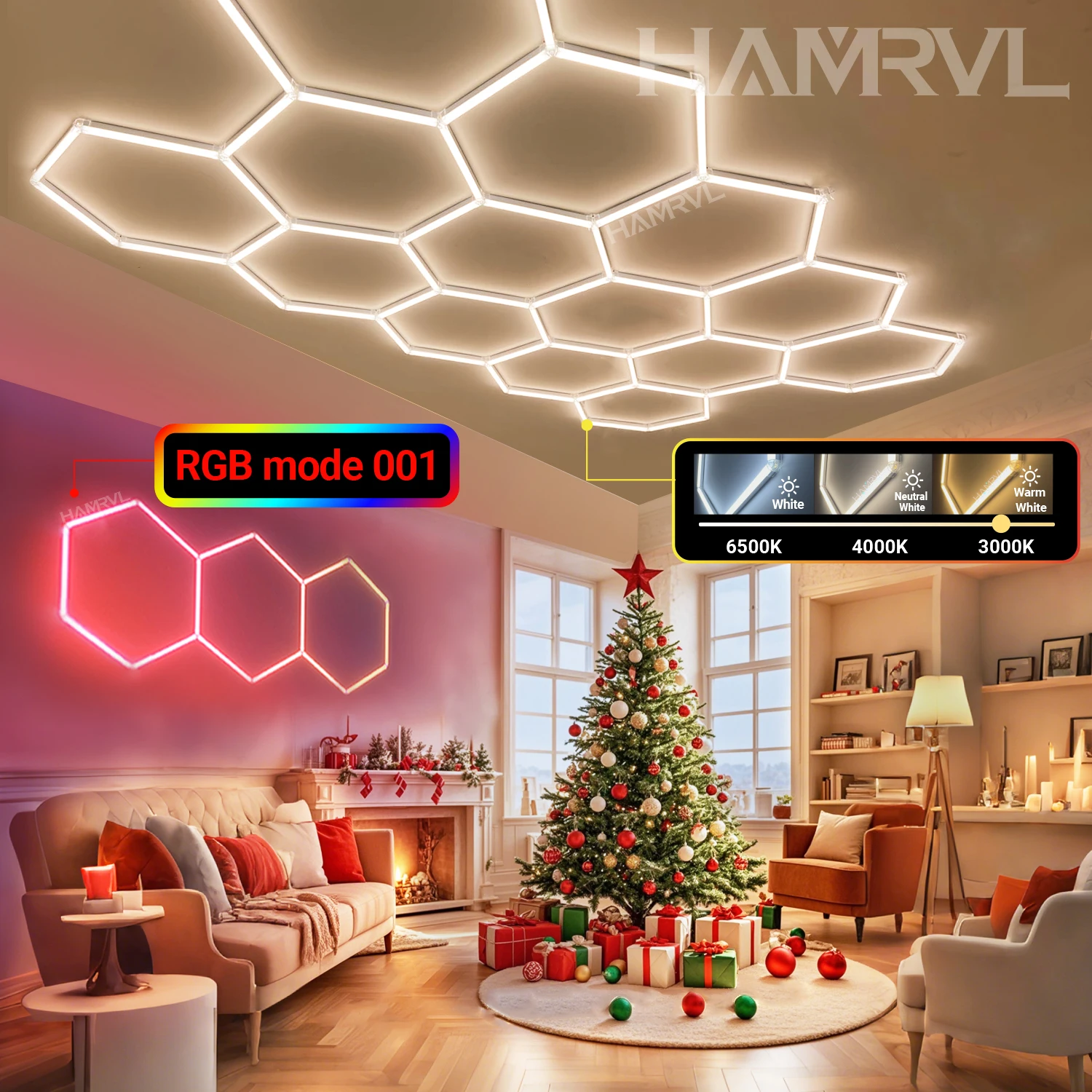 

RGB с регулируемой яркостью, шестигранный светодиодный потолочный светильник, изменение цвета, 3000-6000 К, гаражный тренажерный зал, парикмахерская, сотовая форма, Рождество, Хэллоуин, вечеринка, игры