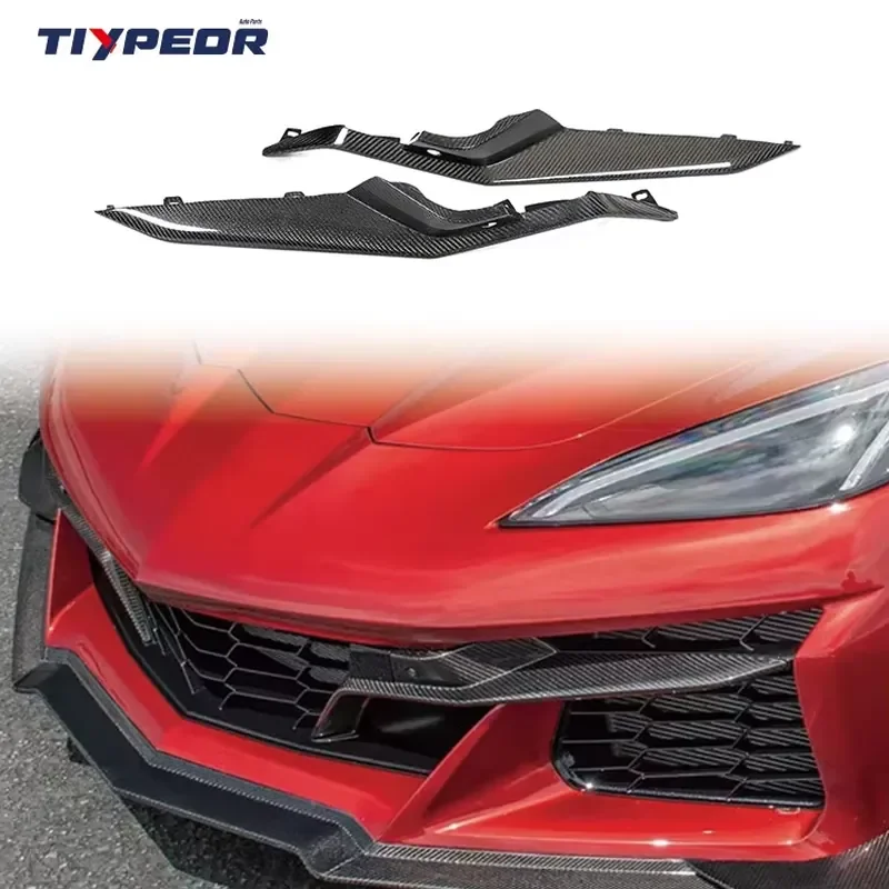 Tiypeor Carbon Fiber Front Bumper Fins for Corvette C8 Z06 2 PCS Front Bumper Canards Front Bumper Canards