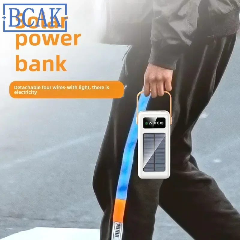 New Style BCAK Solar Power Bank Wholesale Own Cable 50000 MAh 200000mah Large Capacity Outdoor Portable Mobile Phone Mobile Powe