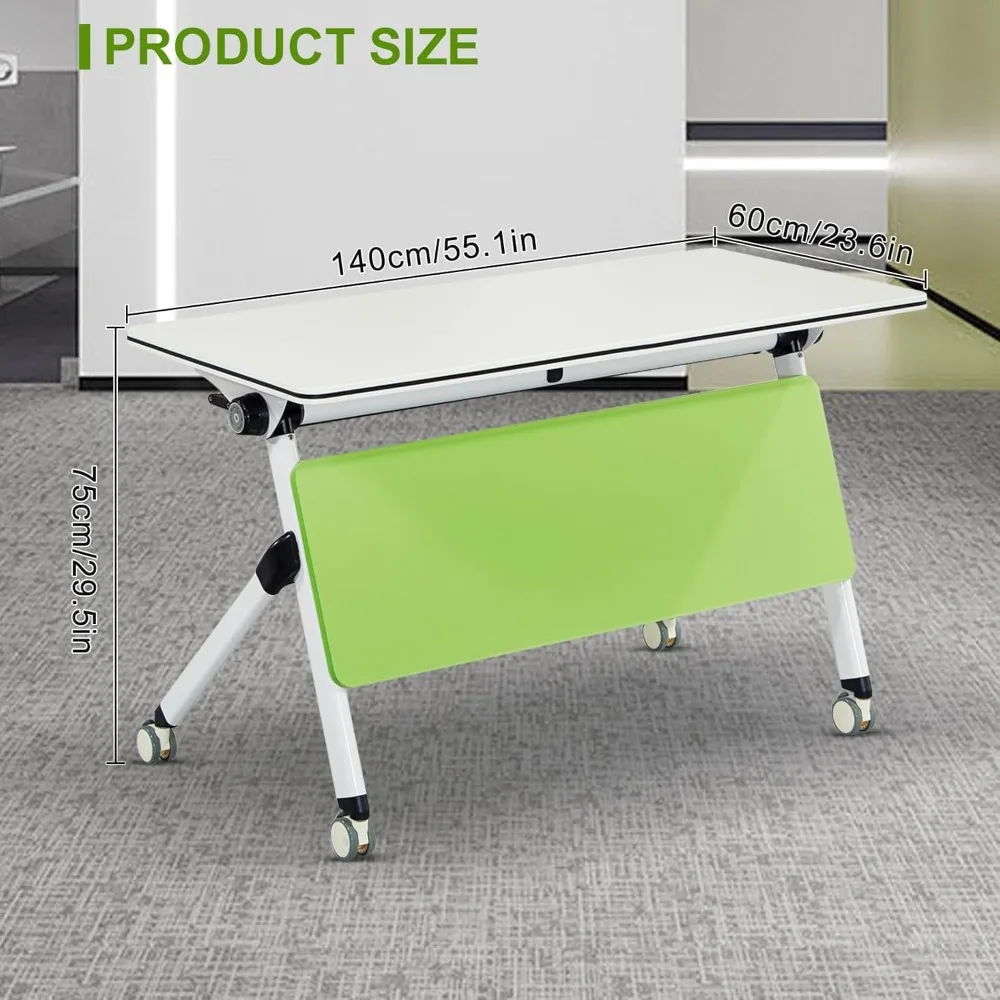 Rectangular Meeting Table Single Mobile Classroom Tables with Silent Wheels,Modern Office Folding Conference Mobile Desk