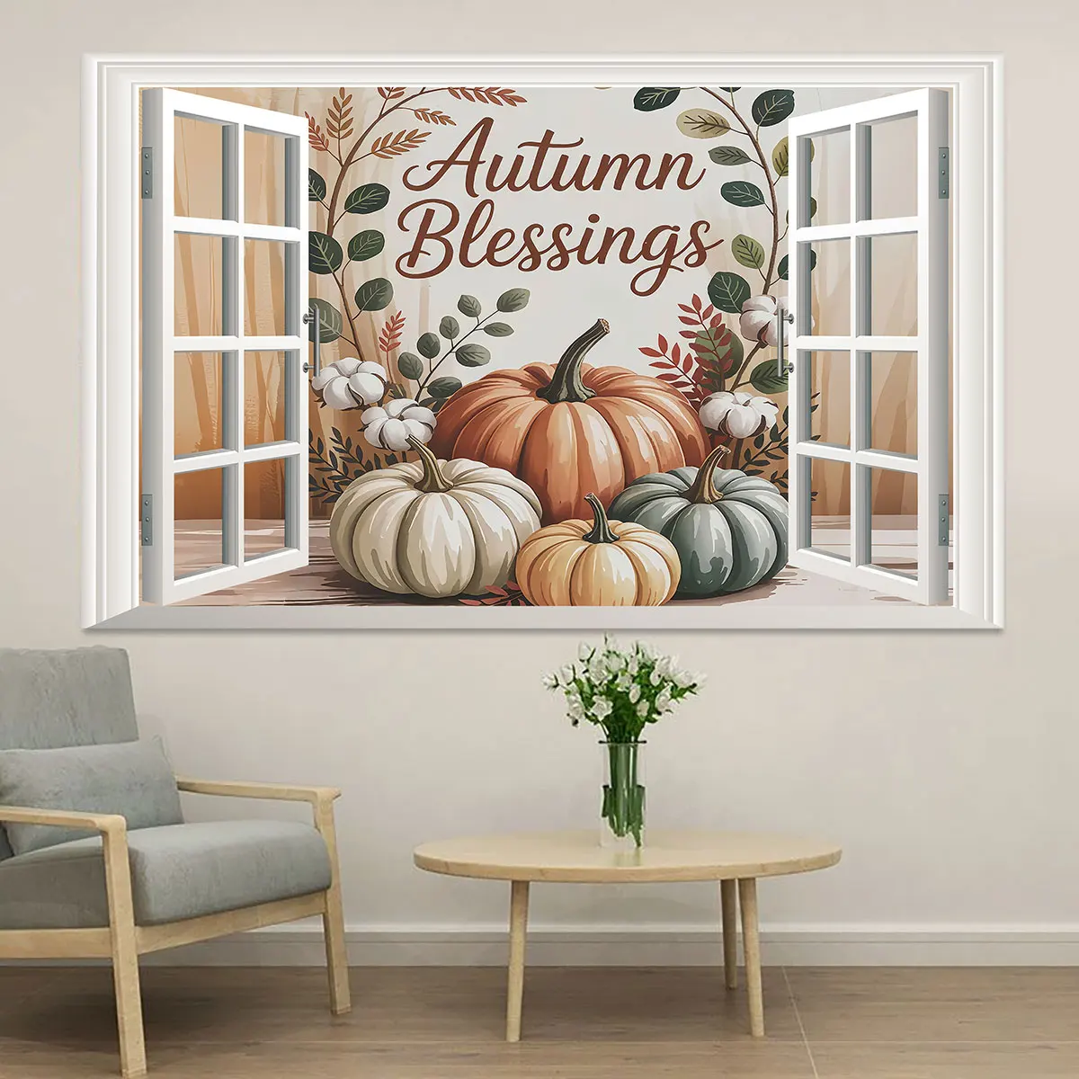 PVC Self-Adhesive Wall Sticker 'Autumn Blessings' Featuring Pumpkins Autumn Decorating Concealing Imperfections Walls