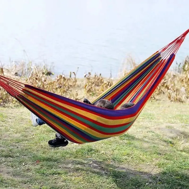 Single Outdoor Camping Hammock Portable Canvas Colorblock Swing Hammock Ultra Light Travel Sleep Hammock