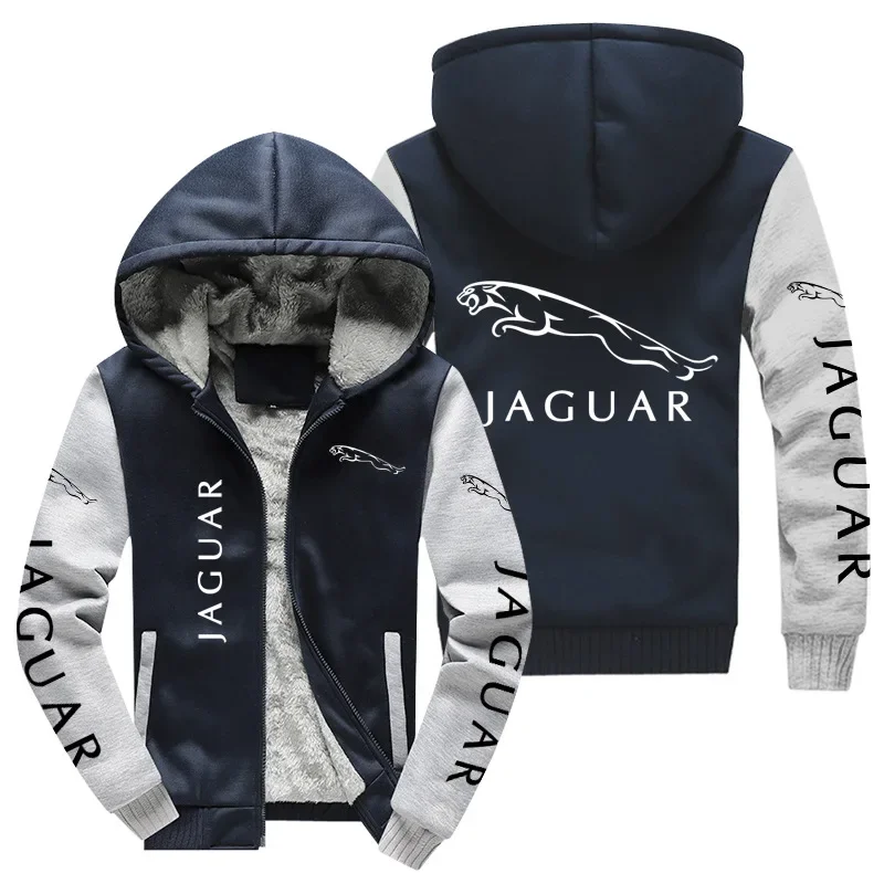 Neue Winter Männer Jaguar Logo Hoodies Mode hochwertige Langarm jacke lässig Reiß verschluss Wolle Liner Fleece Sweatshirts Mantel