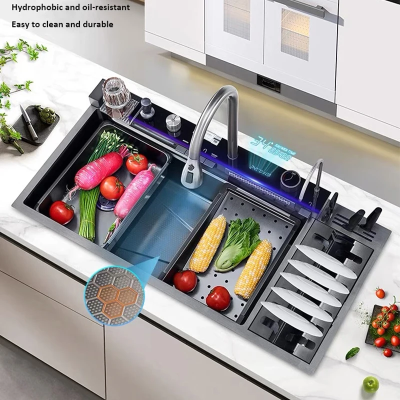 

Large Single-Basin Digital Intelligent Sinks Water Bowl Stand 100x46cm Thickened Stainless Steel for Multi-Functional Kitchen