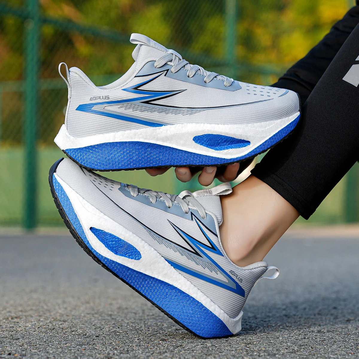 Herren-Freizeitsportschuhe, Herren-Marathon-Laufschuhe für professionelle Wettkämpfe, leichte Sportschuhe aus gewebtem Mesh-Material, hochelastische, dämpfende Sohle, rutschfest, abriebfest, schlichtes Design, für Langstreckenläufe im Freien, Fitnesstraining, Herren-Sportschuhe zum Laufen. – Detail 17