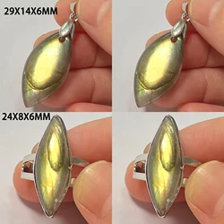 2-4Pcs/Set Necklace Pendant & Ring Irregular Shape Bead Natural Stone Blue Labradorite Set