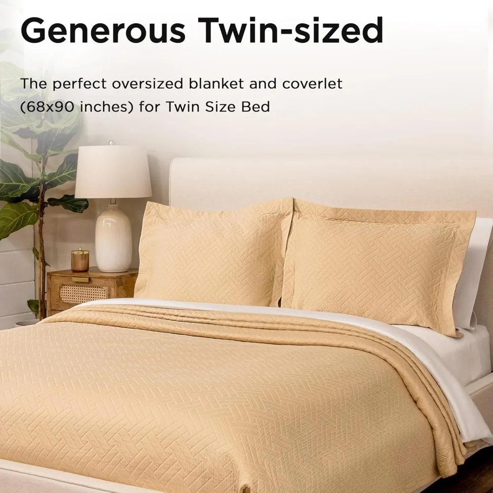 

Luxury Cotton Blankets for Twin Size Bed for Bed | Criss Cross Jacquard Lightweight,Soft & Cozy Coverlet, 68 x 90 inches | Beige