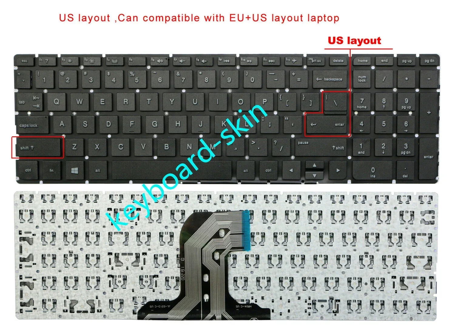 New US Keyboard no-frame no-backlit for HP 17-AC,17-ACxx,17-AY,17-AYxx,17-BA,17-BAxx,17-X,17-Xxx,17-Y,15-BN,15-BNxx,270G5 laptop