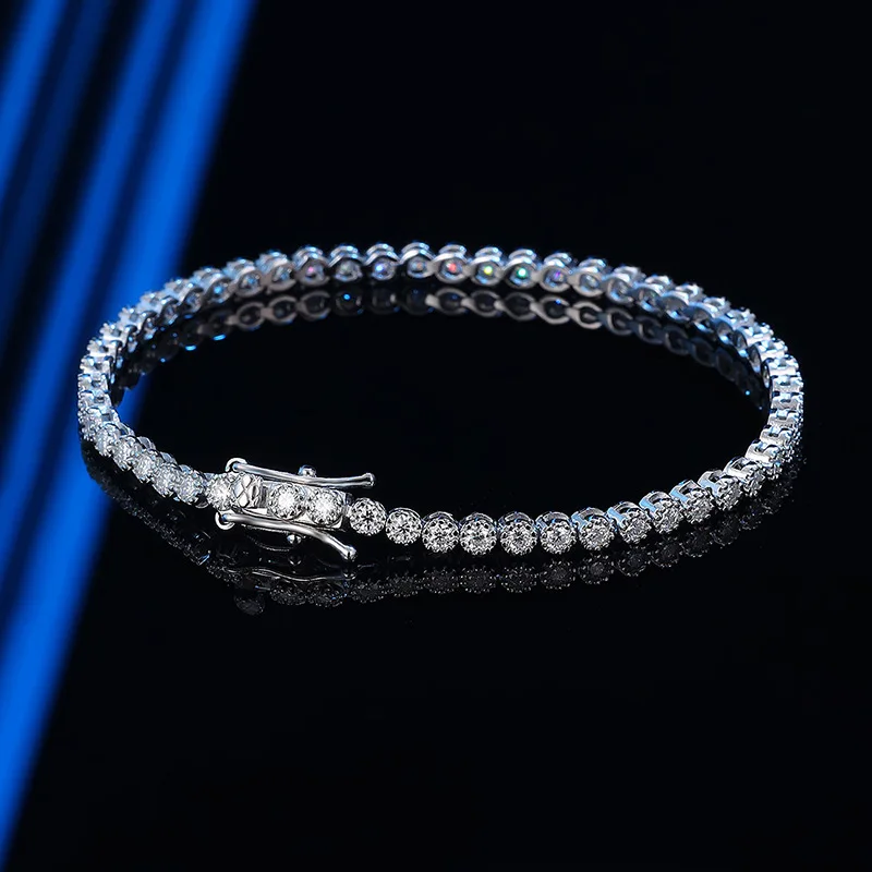 Luxury white gold solid platinum PT950 2mm 3 points moissanite small crown bracelet for women minimalist elegant graduation