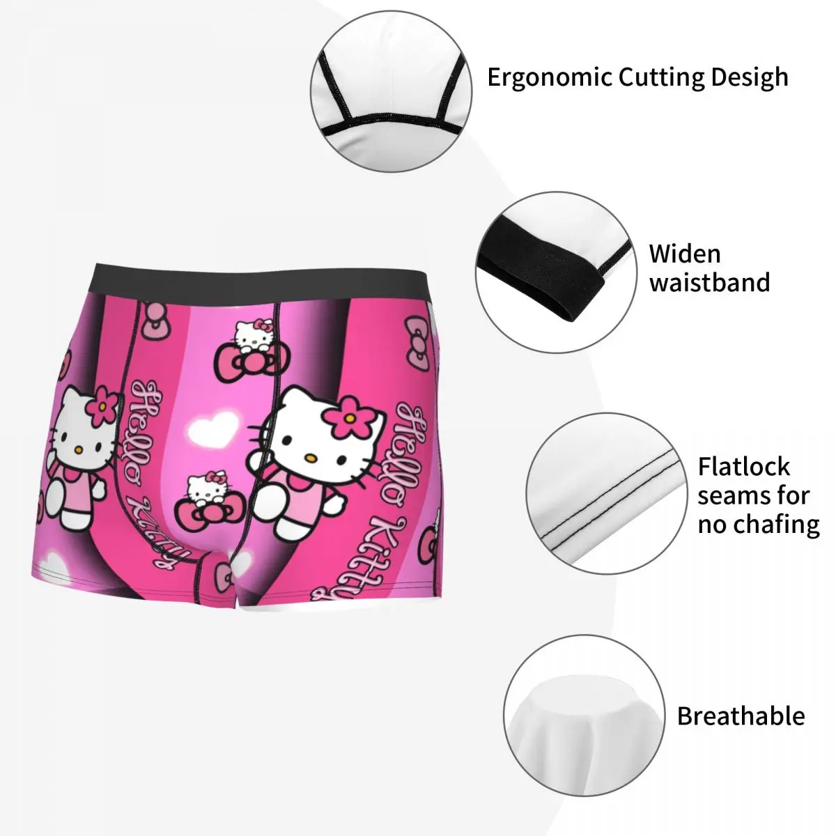 Custom Hello Kitty Underwear Men Stretch Kitty White Boxer Briefs Shorts Panties Soft Underpants For Male