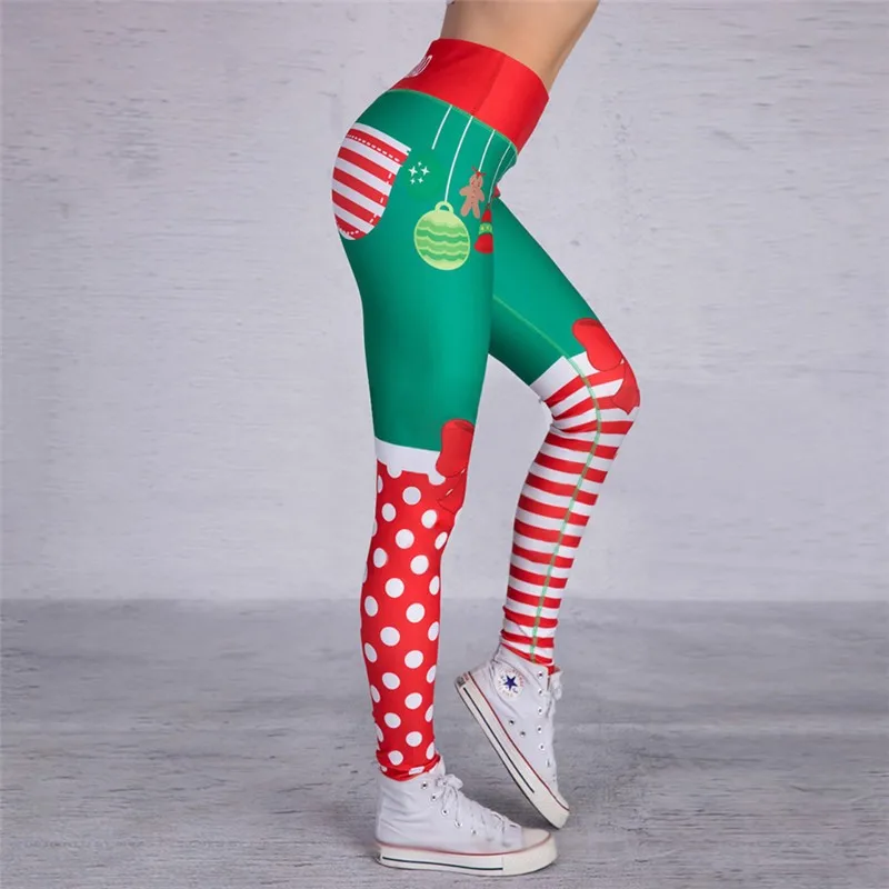 Mallas de moda de cintura alta para mujer, mallas deportivas para correr y Yoga, mallas con estampado navideño, mallas ajustadas para gimnasio