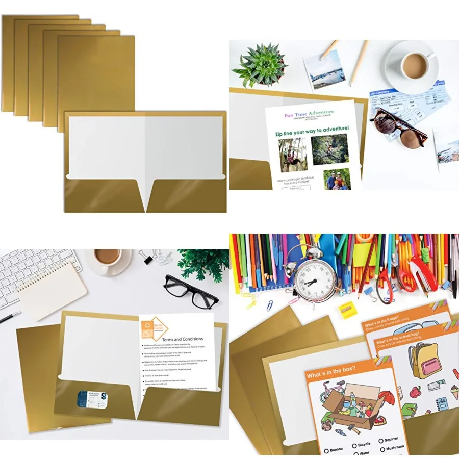 2-pocket glanzend gelamineerd metallic goud papieren mappen Letter-formaat voor kantoororganisatie Ideaal voor documentopslag en aanwezigheid