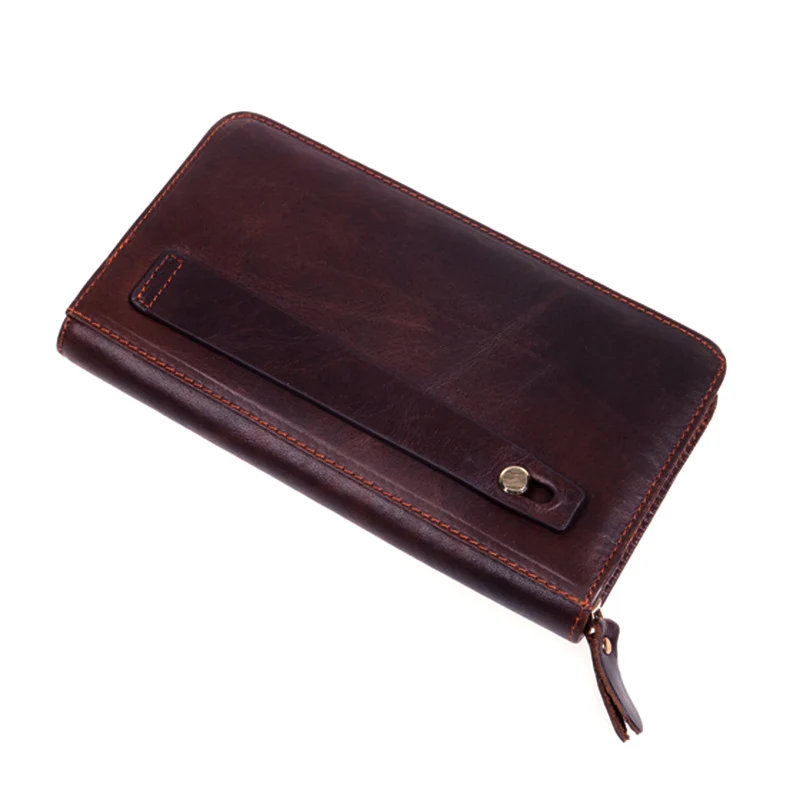 Luxury Genuine Leather Men's Clutch Bag Long Wallet Leather male Purse Large Money Bag Money Clips with zipper Pouch Brown Black