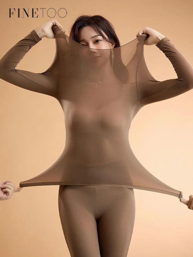 2 pezzi di biancheria intima calda ultrasottile senza cuciture per donna, manica lunga ad alta elasticità, vestibilità slim, top leggero da donna