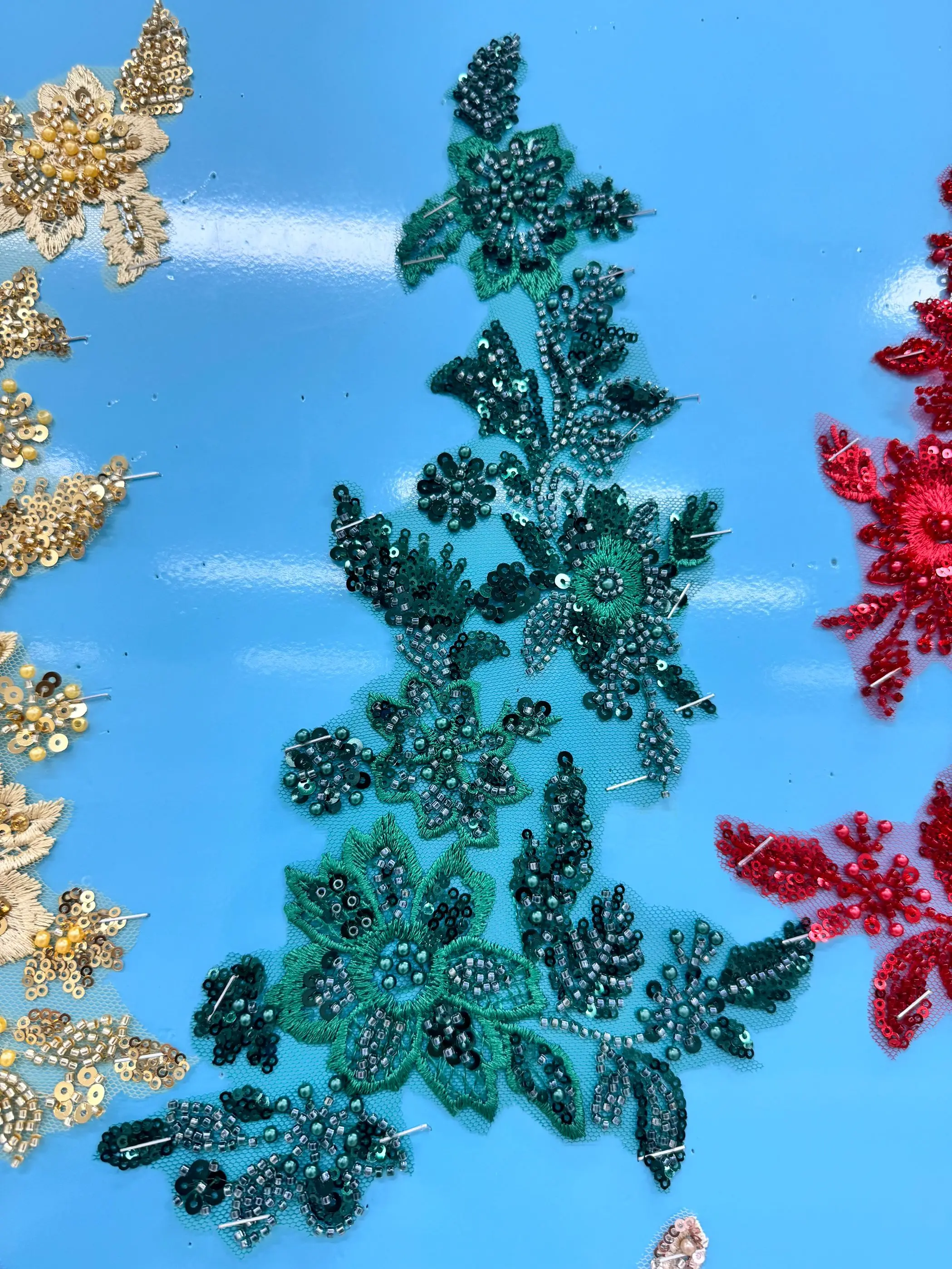 

3-стильный аппликационный узор, материал для вышивки «сделай сам», расшитый бисером и блестками, аксессуары для платья, блестящая кружевная ткань, отделка с цветочным принтом