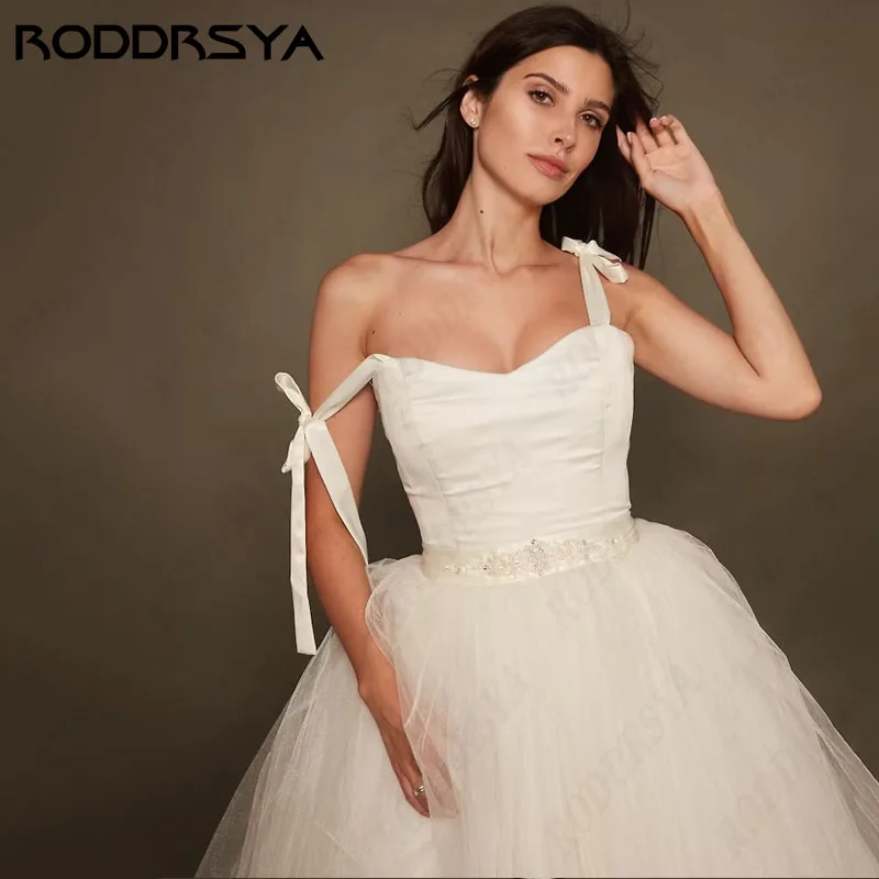 RODDRSYA Simple Tulle Civil Wedding Dress Belt Sweetheart Spaghetti Strap vestido de novia corto Lace Up Backless hochzeitskleid