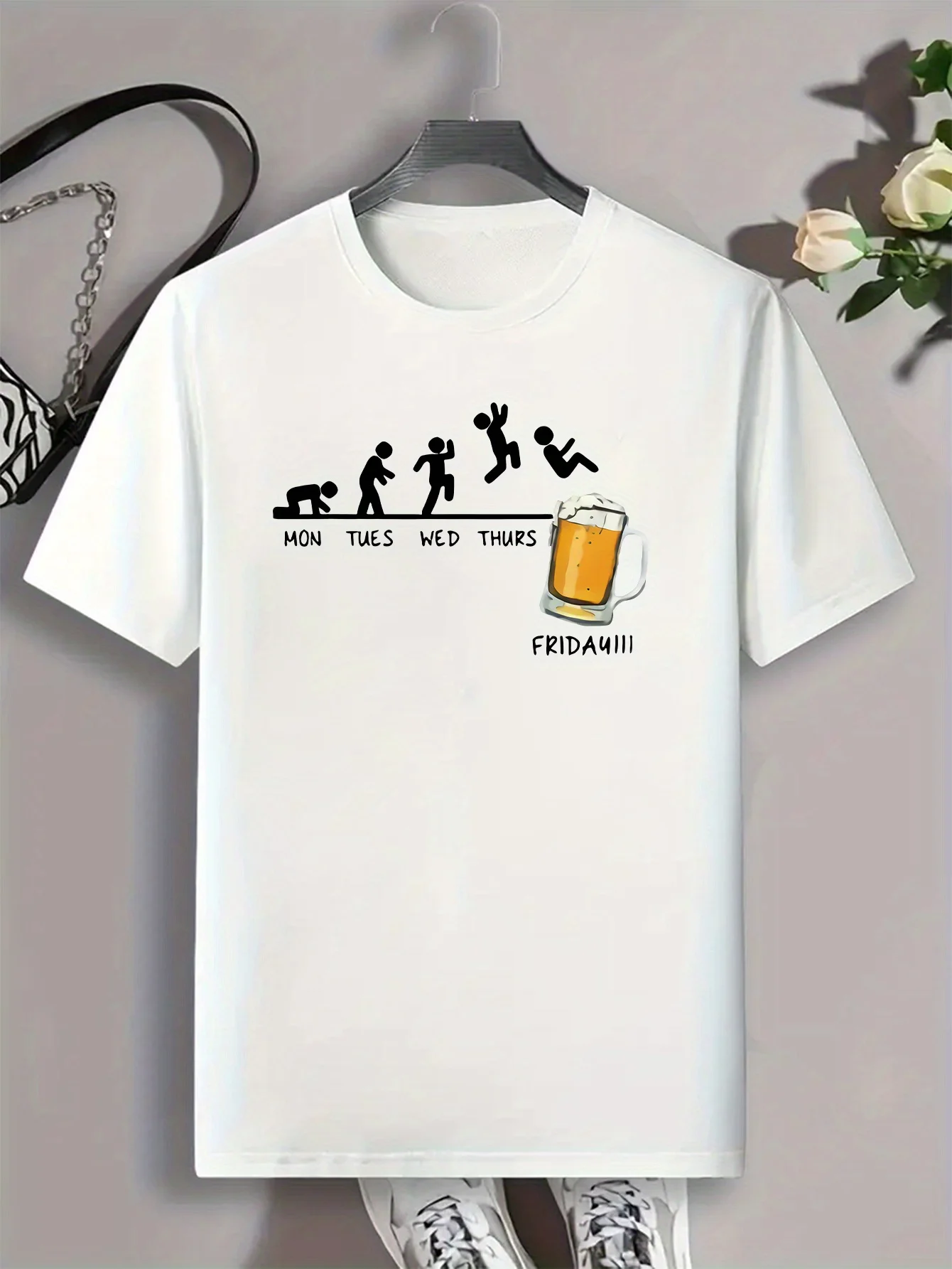 T-shirt décontracté à col rond et manches courtes pour homme, motif graphique « Evolution de la bière » amusant, idéal pour l'été, les fêtes et le quotidien, collection 2026