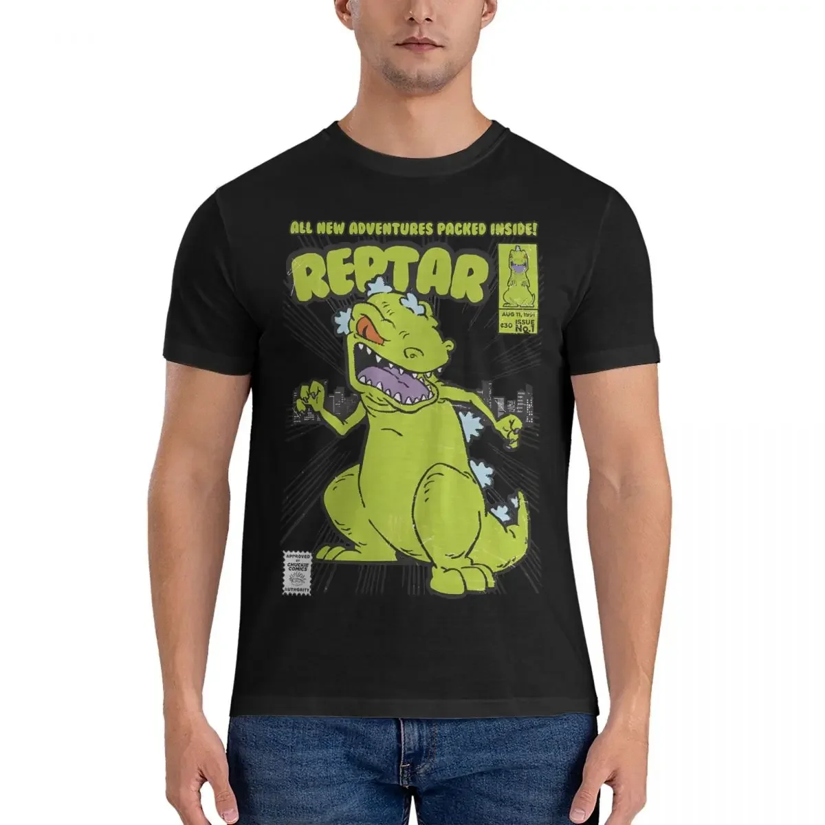 Reptar Comic Book Men's T Shirt Rugrat Novelty Tee Shirt Short Sleeve Round Neck T-Shirts Cotton Summer Clothes