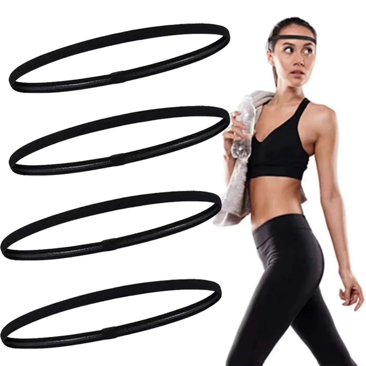 

1/5/10pcs Women Men Yoga Headband Sport Rubber Sweatband Elastic Hair Bands Fashion Gym Head Rope Soild Color Slim Head Band