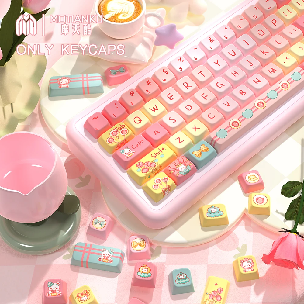 Imagem -05 - Keycaps do Tema Tulip Bear Perfil Mda Keycap Personalizado dos Desenhos Animados Teclado Mecânico com 7u e Iso Key Cap