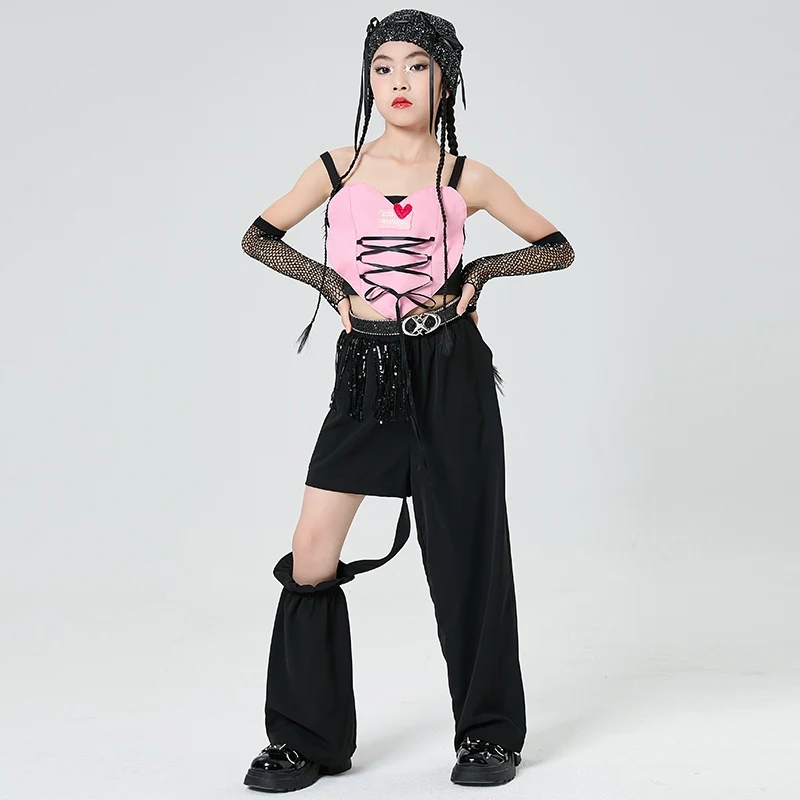

2025 New Girls Group Jazz Dance Competition Outfits Kids Hip Hop Dance Costume Children Streetwear Performance Clothes XH2712