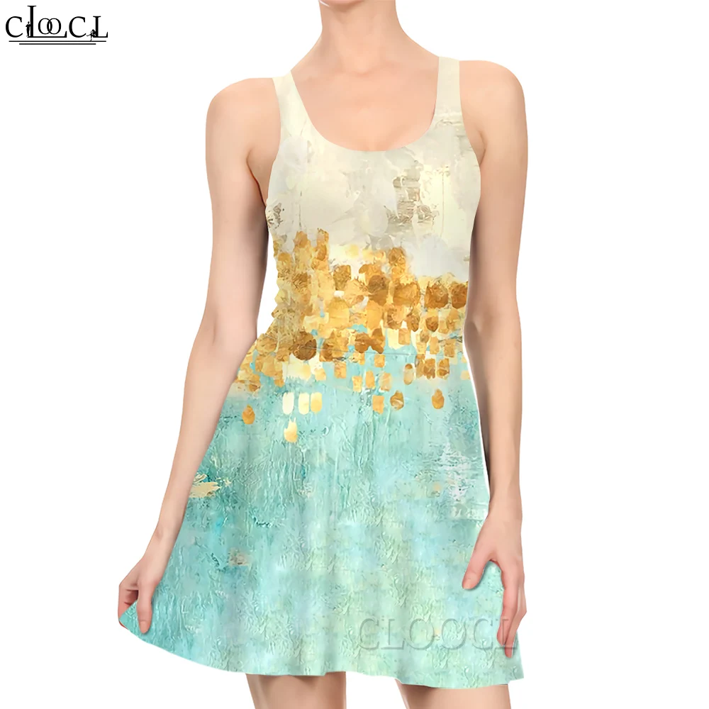 

CLOOCL Women Dress Oil Painting Art Pattern 3D Printed Mini Dress for Fashion Female Knee-Length Pleated Dresses High Quality