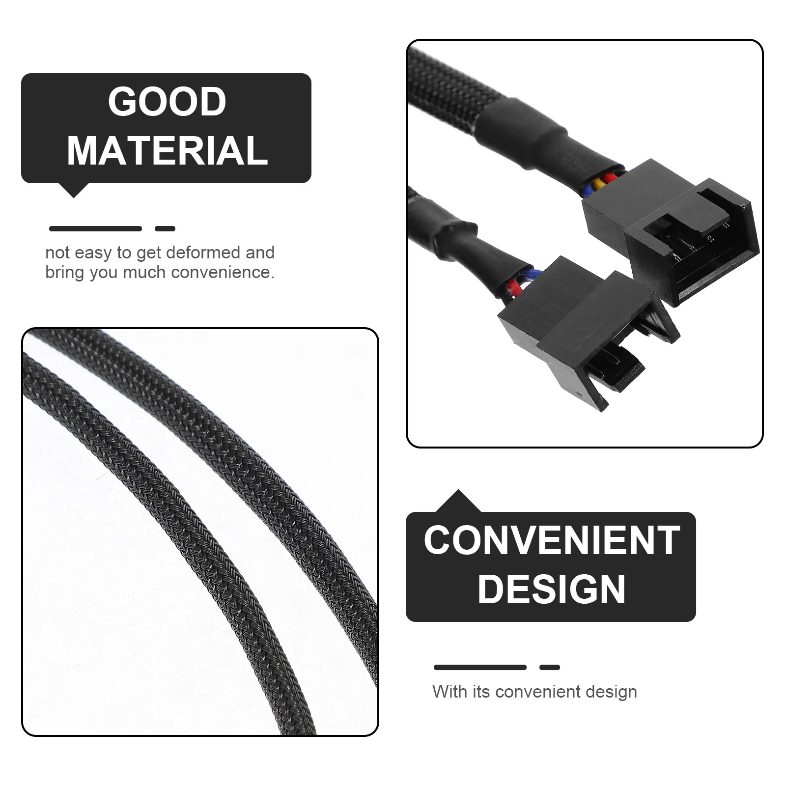 

3Pcs 4 Pin CPU Splitter Cables Pc Component Stable Operation Heat Dissipation Durable Practical Design Splitter