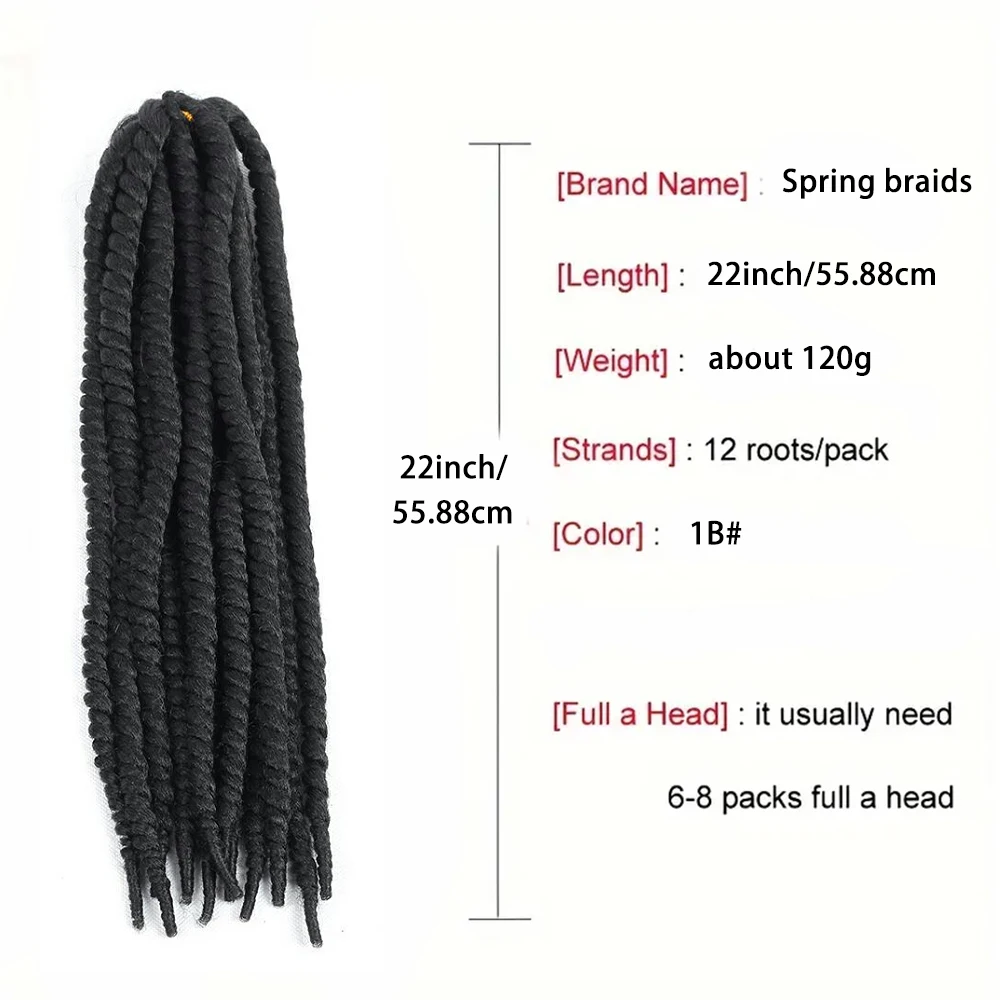 12 radici/confezione crespi trecce primaverili africane estensioni dei capelli all'uncinetto gancio dreadlocks faux locs jumbo intrecciare i capelli parrucche sintetiche