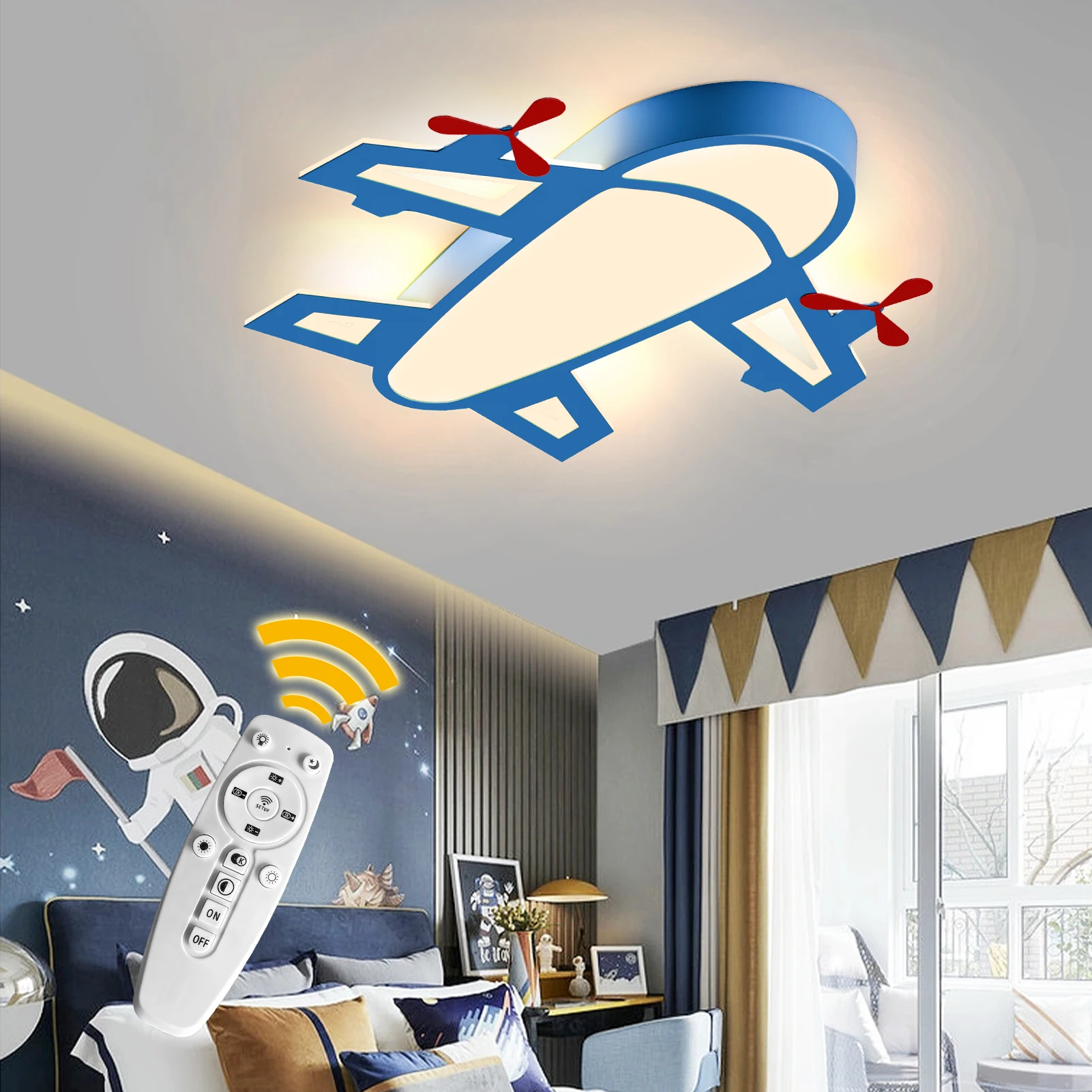 

Kids Ceiling Light, Bedroom Blue Airplane Light Fixture, Flush Mount Light Fixture, Ceiling Light Fixtures 3000K-6000K with Remo