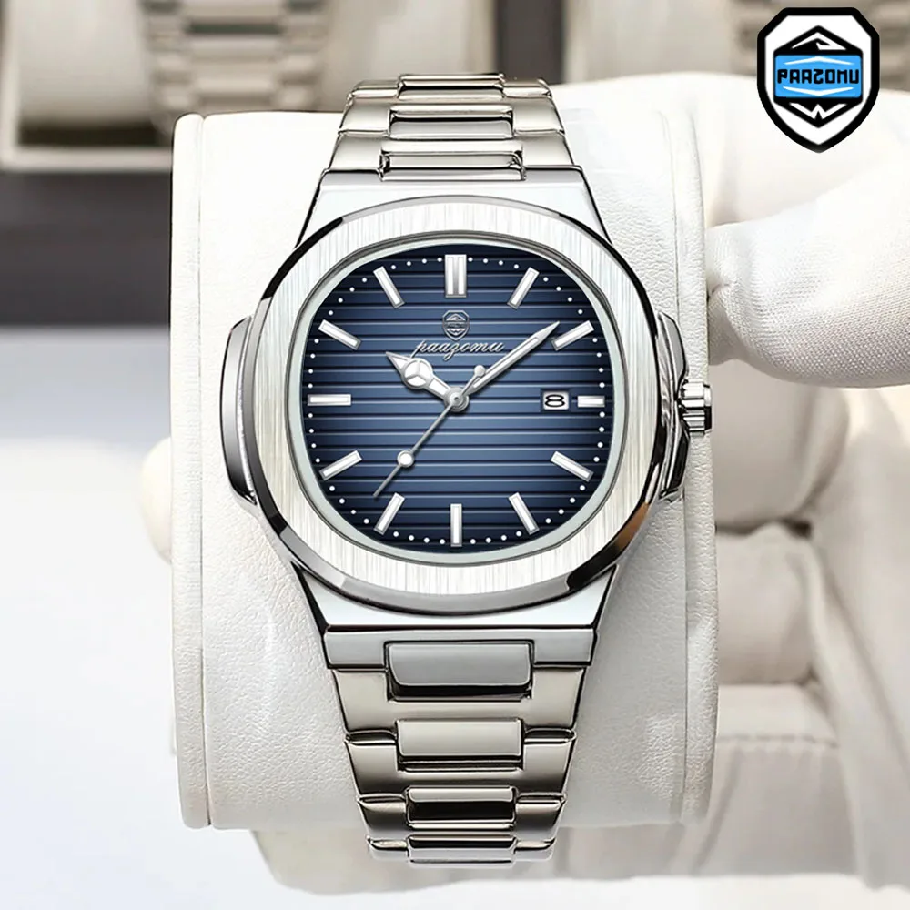 

PAAZOMU 2025Новые мужские часы из нержавеющей стали, кварцевые водонепроницаемые мужские часы, деловые часы, мужские часы, лучший бренд, роскошные мужские часы