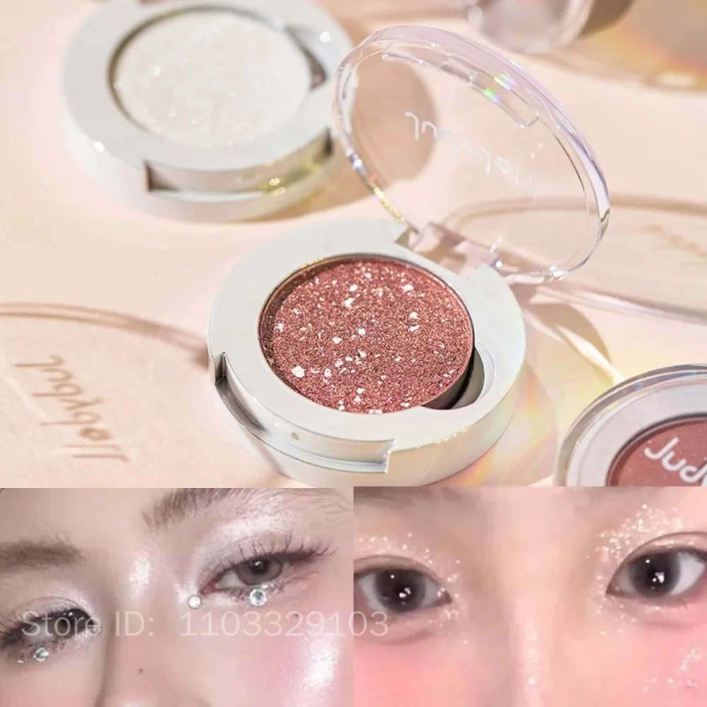 Judydoll Ombretto monocromatico glitterato Evidenziatore perlescente in polvere Trucco Tavolozza di ombretti con diamanti Trucco occhi brillante e lucido